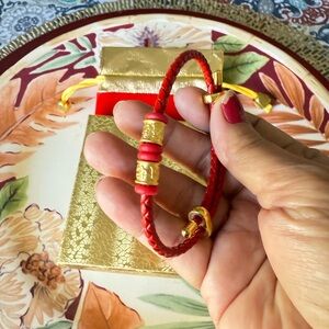 Lucky Red and with 24 Karats Gold Braided Bracelet